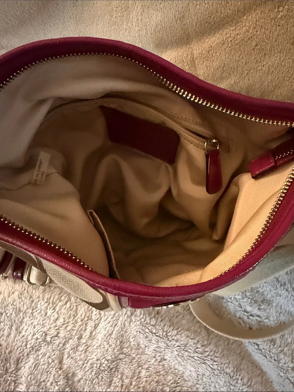 Authentic Coach Khaki/brown/fuchsia crossbody with cram shoulder strap